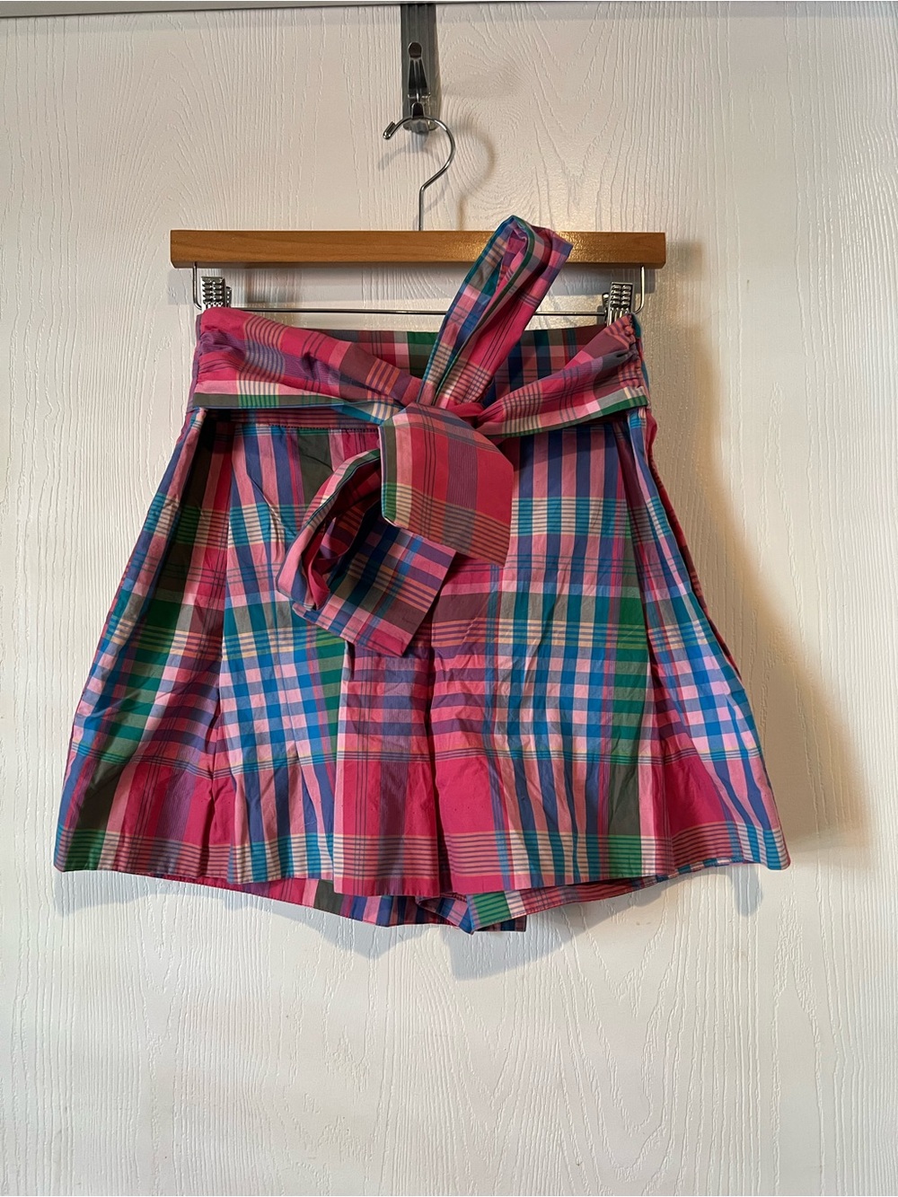 J. Crew Paper-bag Waist Shorts Ribbon Plaid High Rise Tie Sash Lined Sz 4